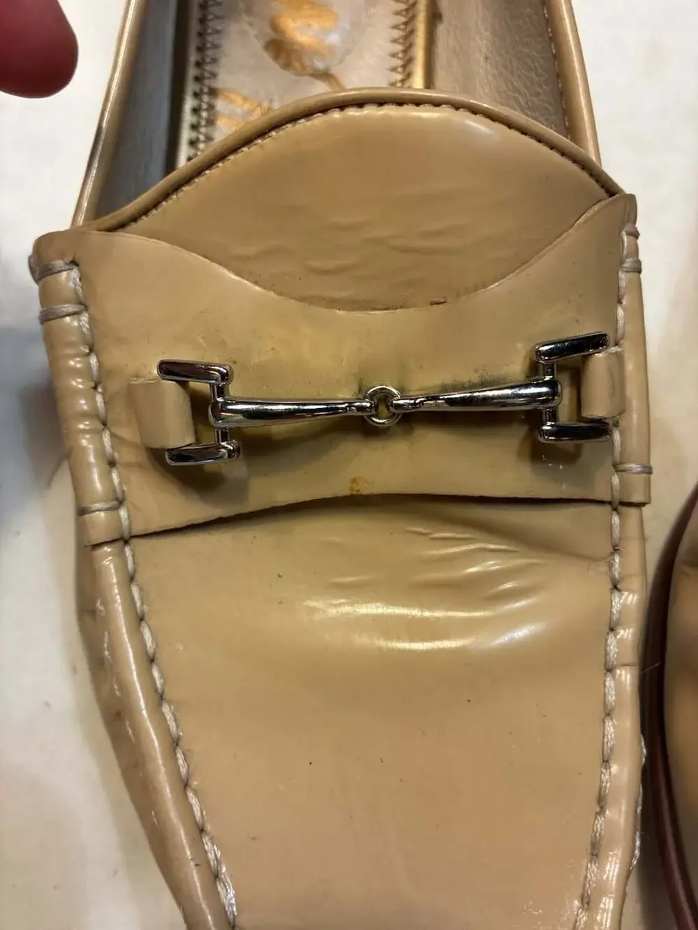 Sam Edelman Beige Patent Leather Horsebit Loafers